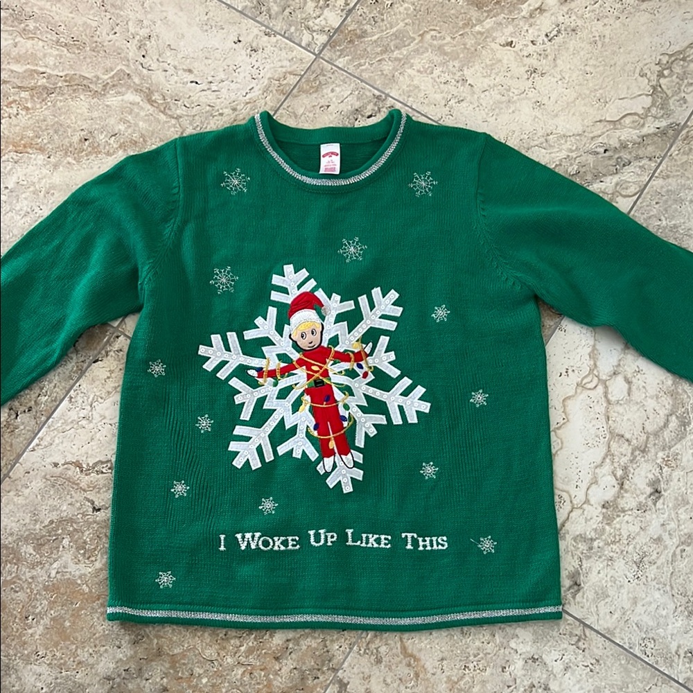 Holiday Time Green and Red Sweatshirts with Festive Designs- Elf on the Shelve